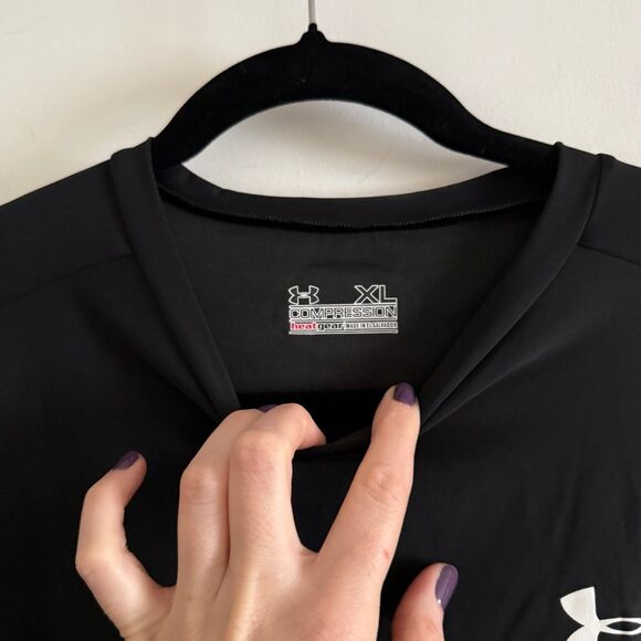 Under Armour HeatGear Men's Compression Short Sleeve Black White XL - Picture 2 of 12